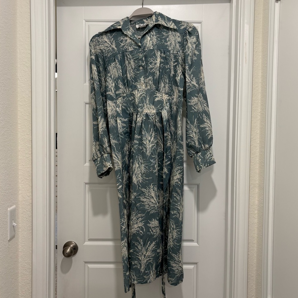 Vintage Malouf of Dallas polyester wool fern print dress
